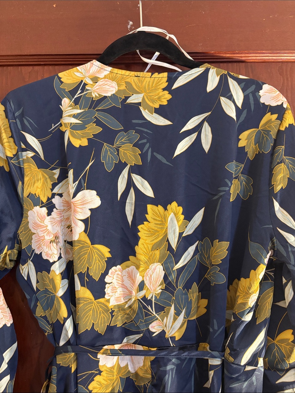Lulu's Navy Floral Wrap Dress with Yellow & Blush Blooms - Picture 8 of 8